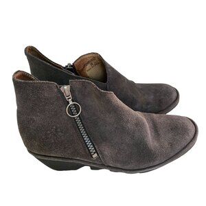 Fly London Poro Ankle Wedge Bootie Charcoal Gray Suede Size 38